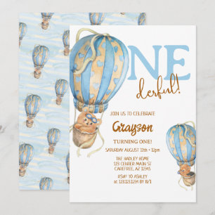 Convite de Aniversário de 1 Ano Balão de Ar Quente