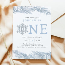 Convite de Aniversário de 1 ano Blue Snowflake, Ne