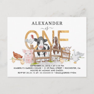 Convite de Aniversário de 1 ano com Animais de Faz