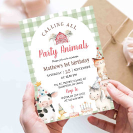 Convite de Aniversário de 1 Ano com Animais de Faz