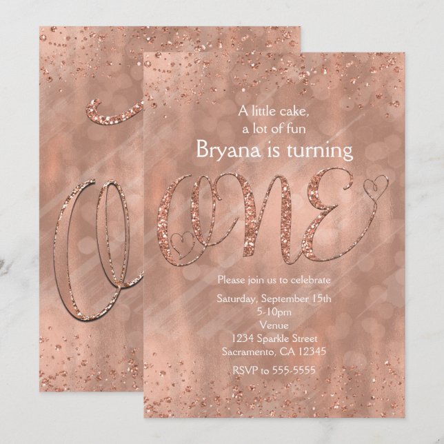 Convite de Aniversário de 1 Ano com Brilho de Fals (Frente/Verso)
