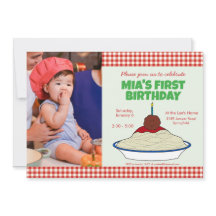 Convite de Aniversário de 1 ano com Espaguete e Al