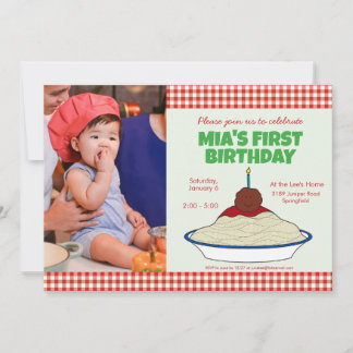 Convite de Aniversário de 1 ano com Espaguete e Al