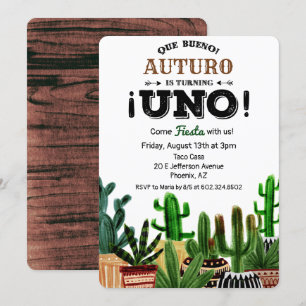 Convite de Aniversário de 1 Ano com Festa Cactus