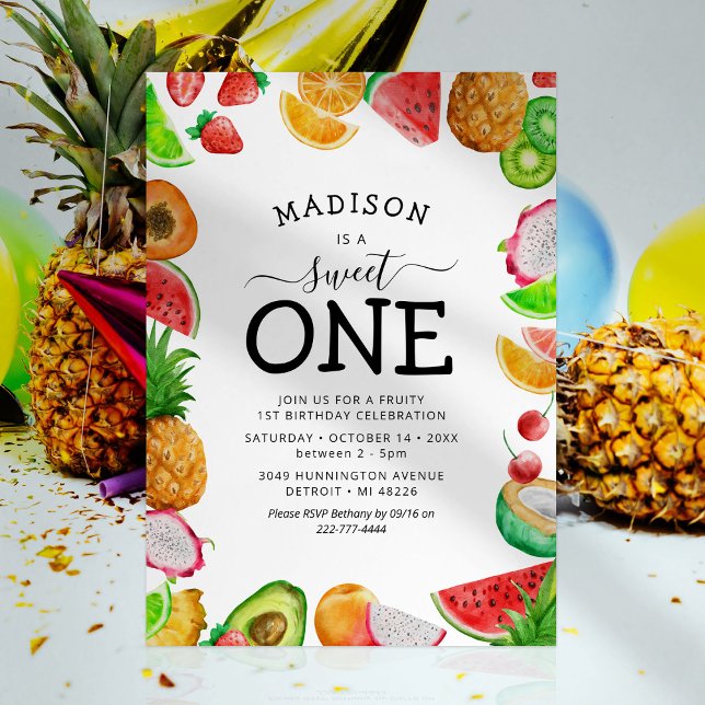 Convite de Aniversário de 1 Ano com Tema Frutado (Criador carregado)