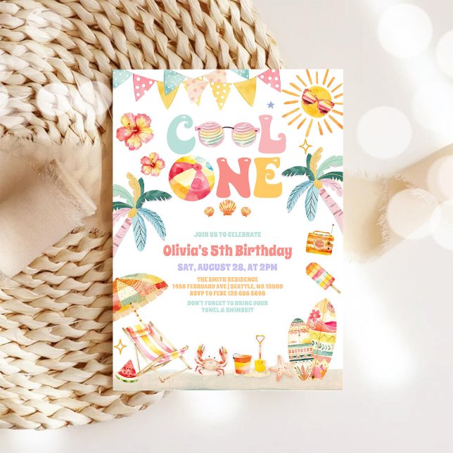 Convite de Aniversário de 1 Ano Cool One Summer Pa (Criador carregado)
