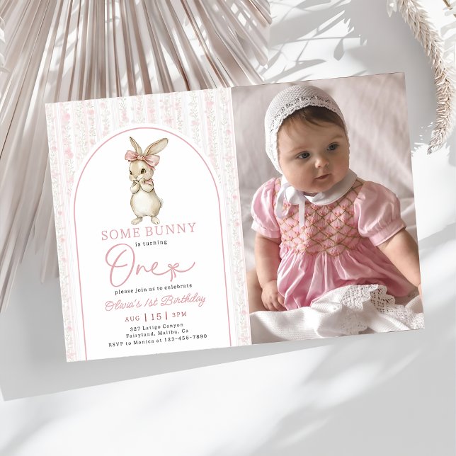 Convite de Aniversário de 1 Ano Coquette Rosa Coel (Criador carregado)