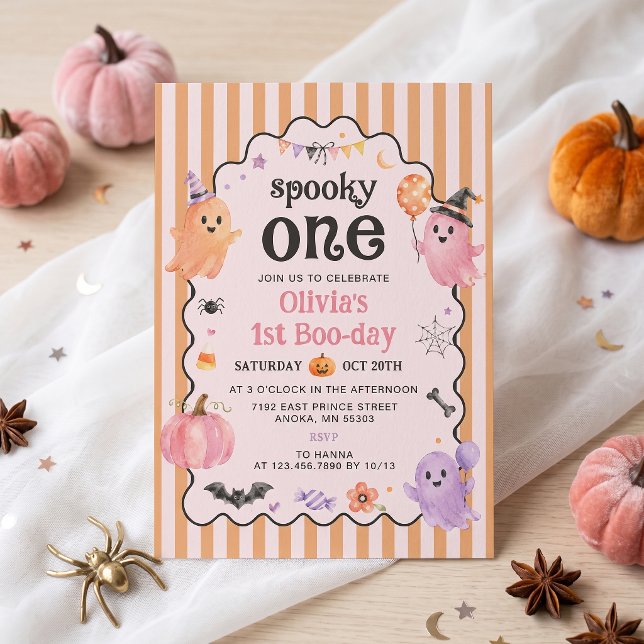 Convite de Aniversário de 1 ano Cute Ghost Spooky  (Criador carregado)