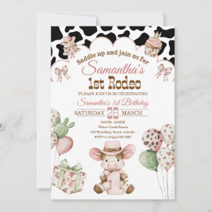 Convite de Aniversário de 1 ano da Cowgirl Rosa