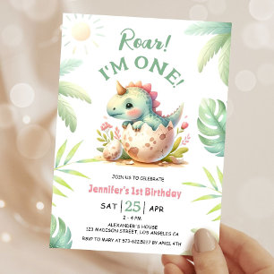 Convite de Aniversário de 1 Ano da Menina Dinossau