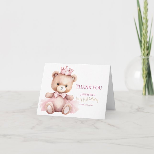 Convite de Aniversário de 1 Ano da Menina Urso de  (Frente)