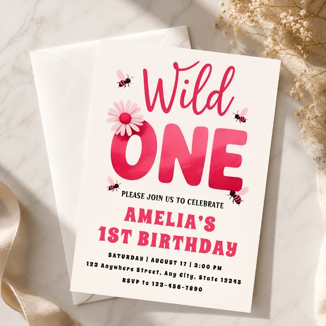Convite de Aniversário de 1 Ano da Menina Wild One (Criador carregado)