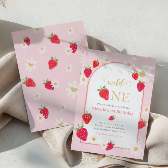 Convite de Aniversário de 1 Ano Daisy Strawberry W (Criador carregado)