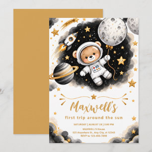 Convite de Aniversário de 1 Ano de Astronauta Pret
