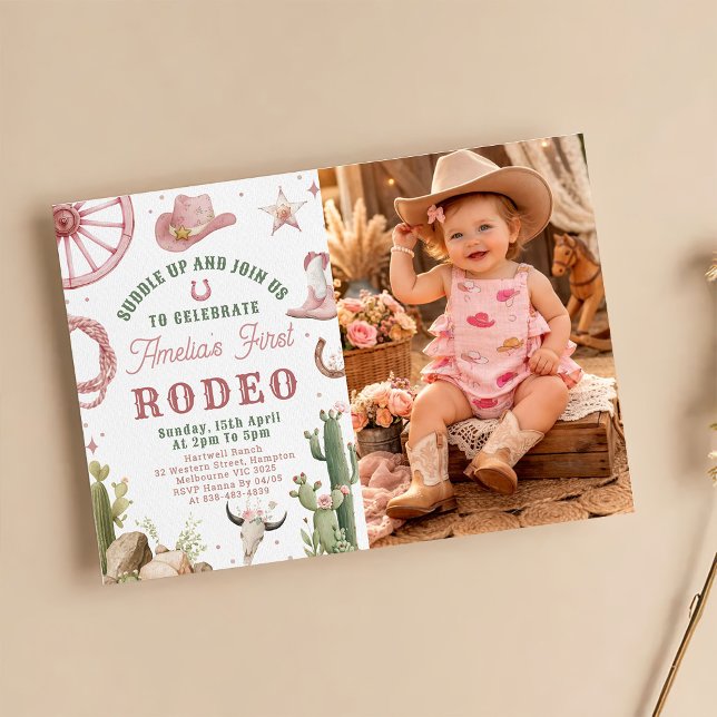 Convite de Aniversário de 1 Ano de Cowgirls Wester (Criador carregado)