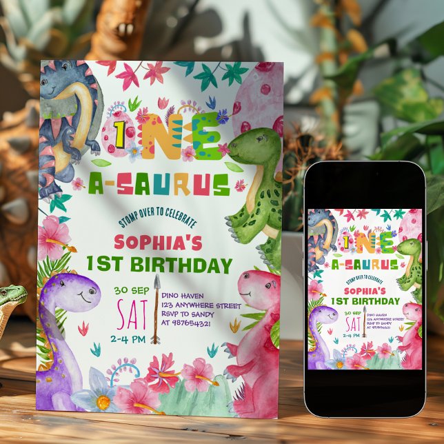 Convite de Aniversário de 1 Ano de Dinossauro Meni (Criador carregado)