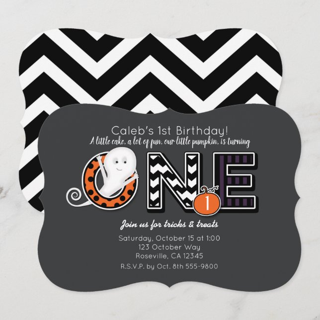 Convite de Aniversário de 1 ano de Halloween de Ou (Frente/Verso)