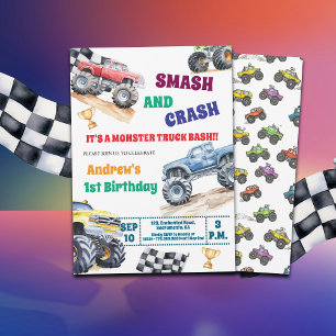 Convite de Aniversário de 1 ano de Monster Trucks