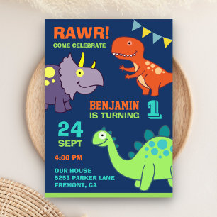Convite de Aniversário de 1 Ano do Bebê Dinossauro