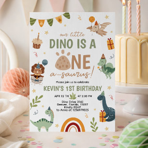 Convite de Aniversário de 1 ano do Dino ONE-a-saur