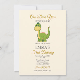 Convite de Aniversário de 1 Ano do Dinossauro Fofo