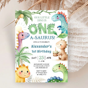 Convite de Aniversário de 1 Ano do Dinossauro Meni