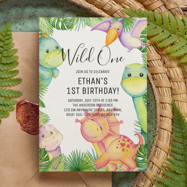 Convite de Aniversário de 1 Ano do Dinossauro Selv (Criador carregado)
