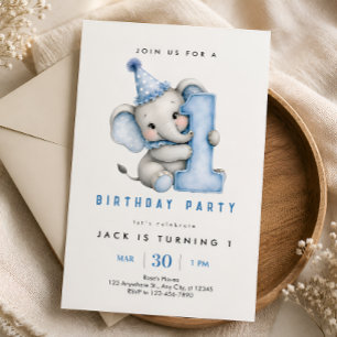 Convite de Aniversário de 1 Ano do Elefante Azul p
