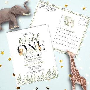 Convite de Aniversário de 1 Ano do Menino Safari A