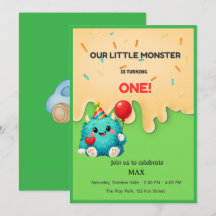Convite de Aniversário de 1 Ano do Monstro Azul Fo