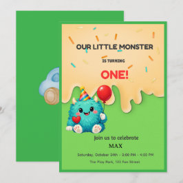 Convite de Aniversário de 1 Ano do Monstro Azul Fo