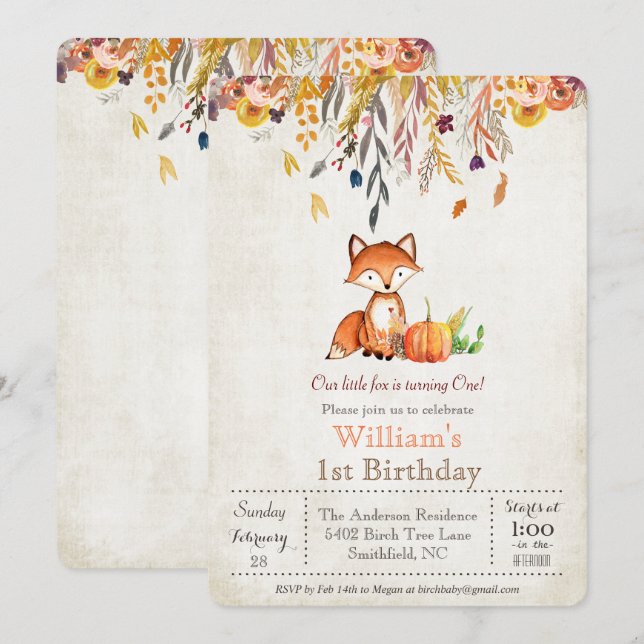 Convite de Aniversário de 1 ano do Outono com Abób (Frente/Verso)
