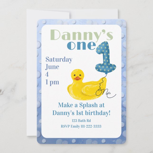 Convite de Aniversário de 1 Ano do Pato de Borrach (Frente)