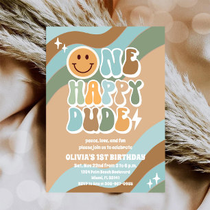 Convite de Aniversário de 1 Ano do Retro Smiley