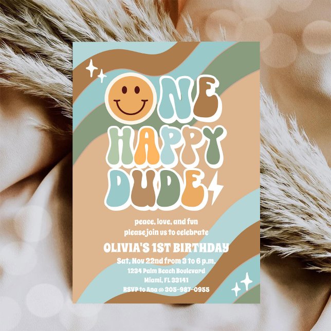 Convite de Aniversário de 1 Ano do Retro Smiley (Criador carregado)