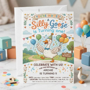 Convite de Aniversário de 1 Ano do Silly Goose   C