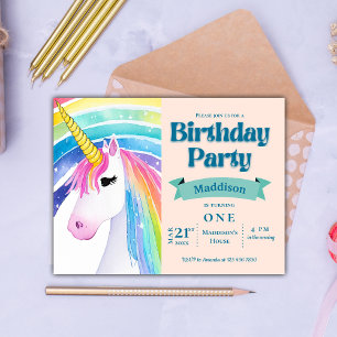 Convite de Aniversário de 1 ano do Unicórnio Kids 
