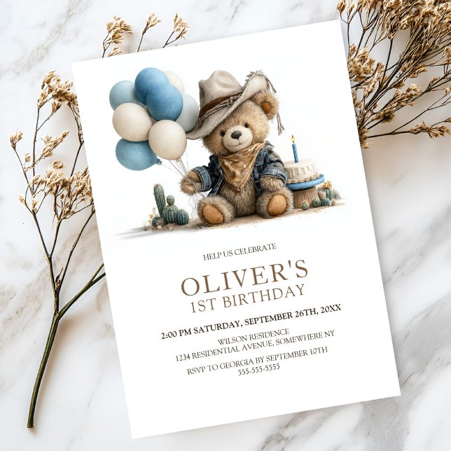Convite de Aniversário de 1 Ano do Ursinho Teddy W (Criador carregado)