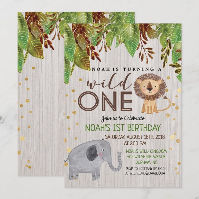 Convite de Aniversário de 1 Ano do Wild ONE Menino (Frente/Verso)