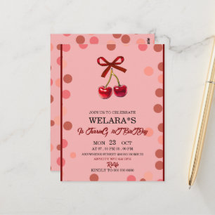 Convite de Aniversário de 1 Ano Editable Cherry T