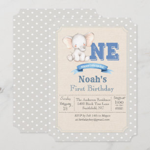 Convite de Aniversário de 1 Ano Elephant Boy