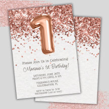 Convite de Aniversário de 1 Ano em Rose Gold