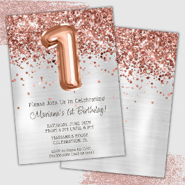 Convite de Aniversário de 1 Ano em Rose Gold Silve