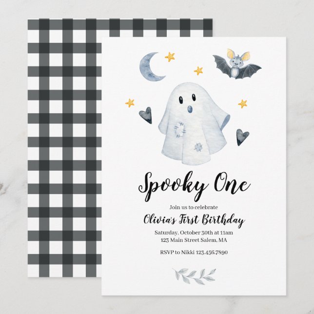 Convite de Aniversário de 1 Ano Fantasma de Hallow (Frente/Verso)