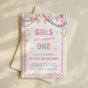 Convite de Aniversário de 1 Ano 'Girls Just Wanna