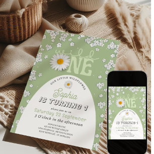 Convite de Aniversário de 1 Ano Green Wild One Dai