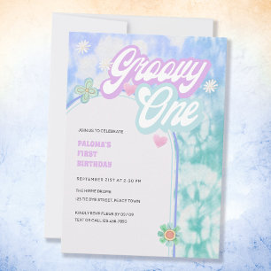 Convite de Aniversário de 1 Ano Groovy One Tie Dye