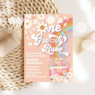 Convite de Aniversário de 1 Ano Groovy Retro