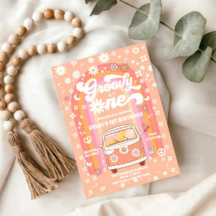 Convite de Aniversário de 1 Ano Groovy Retro