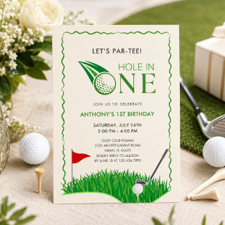 Convite de Aniversário de 1 Ano Hole In One Golf